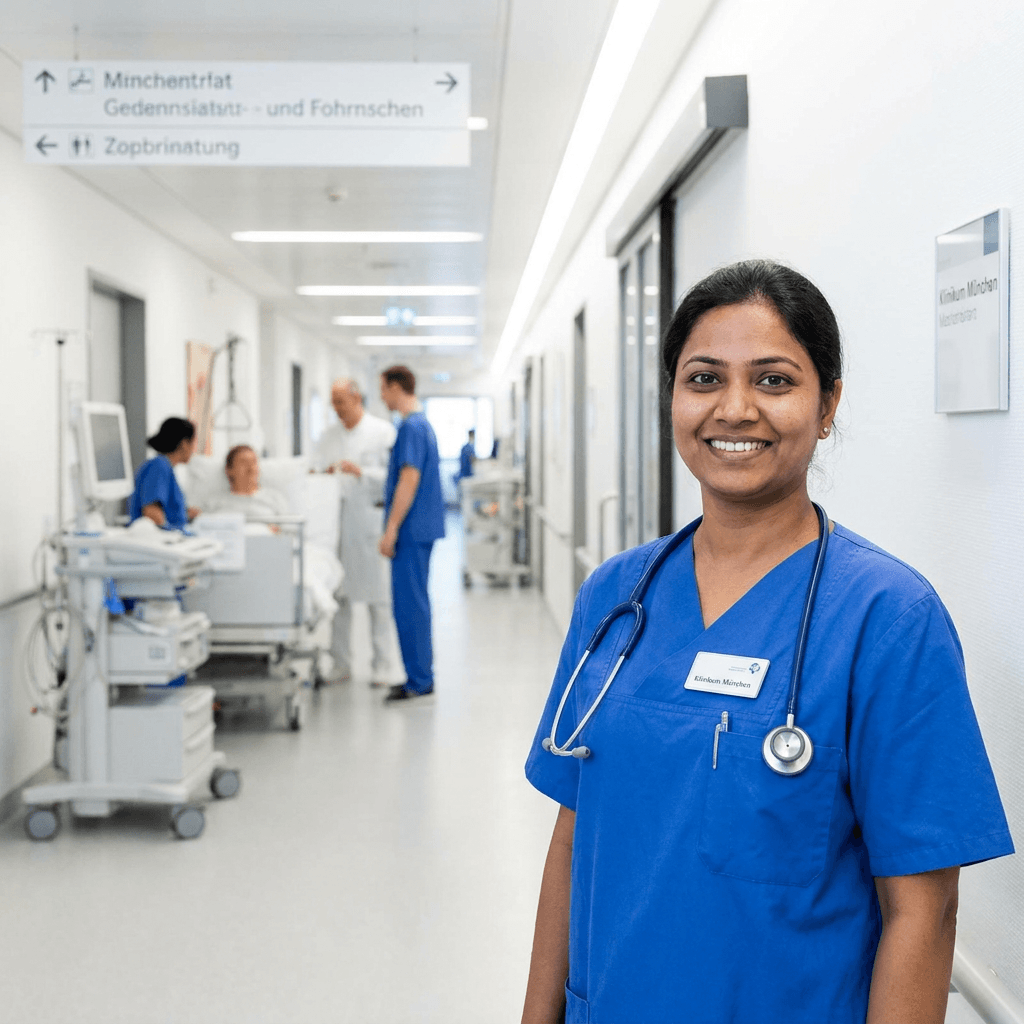 Nurse outside German hospital